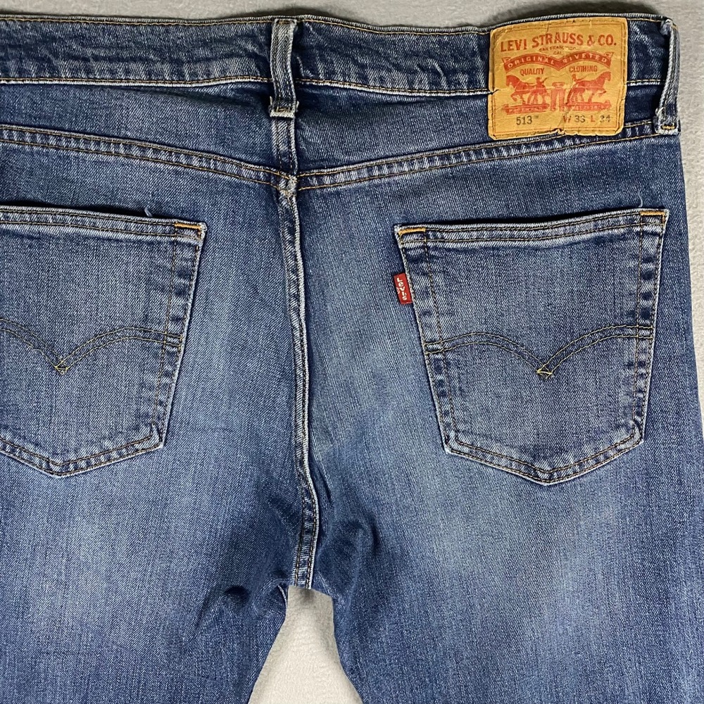 Levis 513 Slim Straight Jeans Mens 33x34 Medium Wash Blue Denim Pants